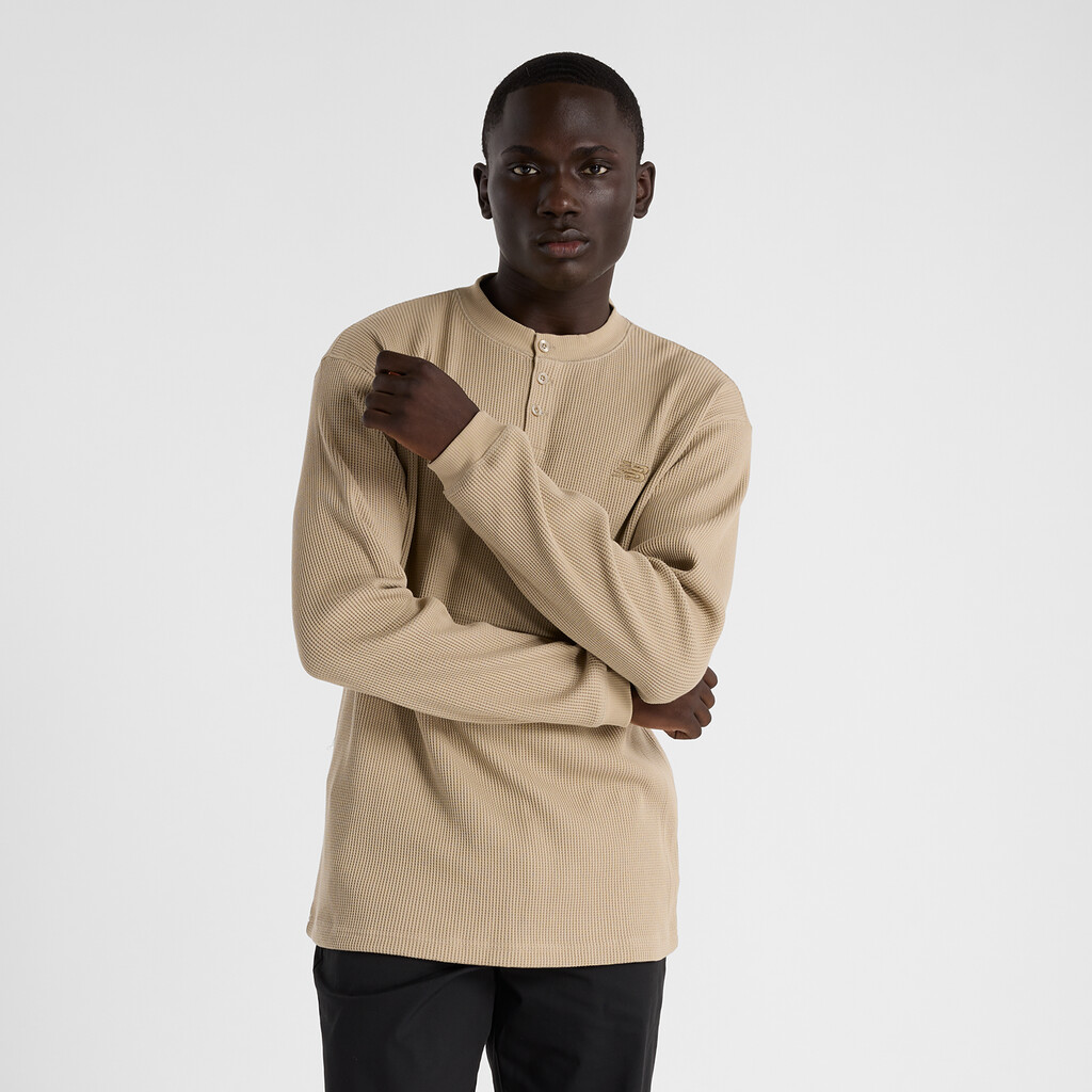 New Balance - Waffle Knit Long Sleeve Henley - stoneware